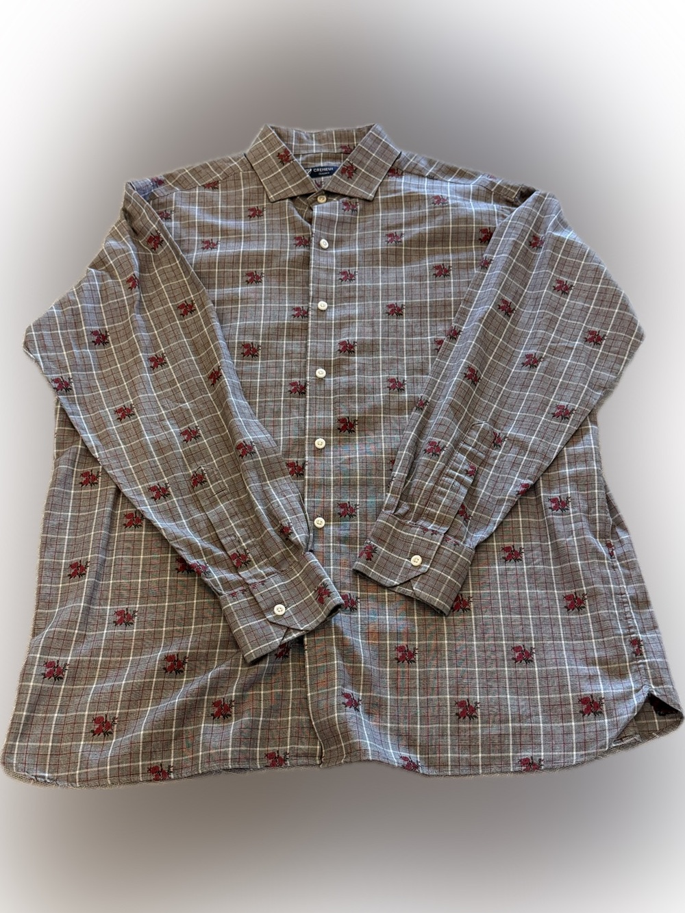 Cremieux Classics Button Front Shirt Plaid Floral Mens Large Long Sleeve